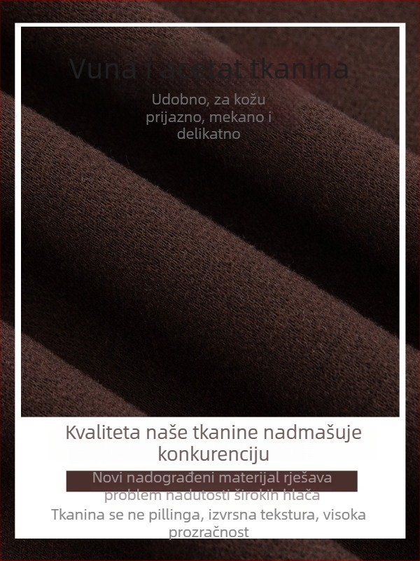 Ženske casual hlače od vunene mješavine, širokih nogavica, visokim strukom, duljina 9/10, debele za zimu 2025