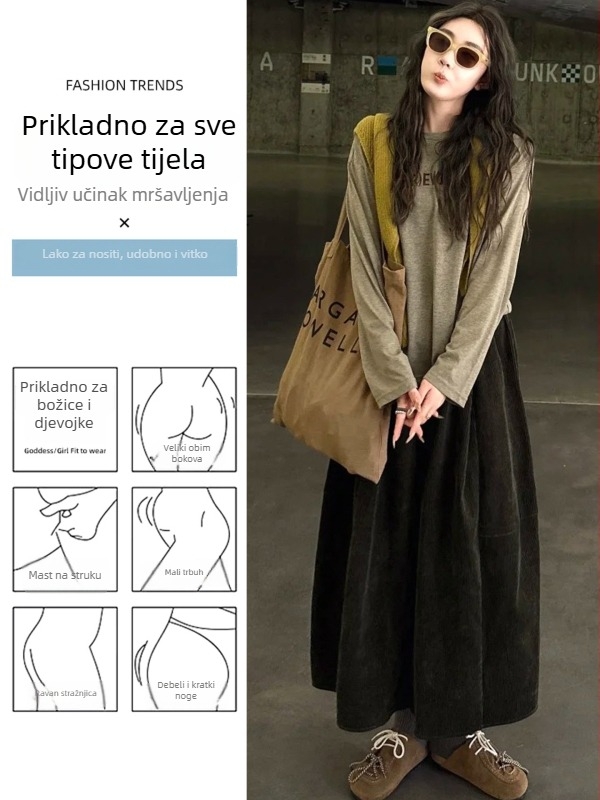 Ženske hlače od corduroya s vezanjem, visokim strukom, 3/4 dužine, široke nogavice