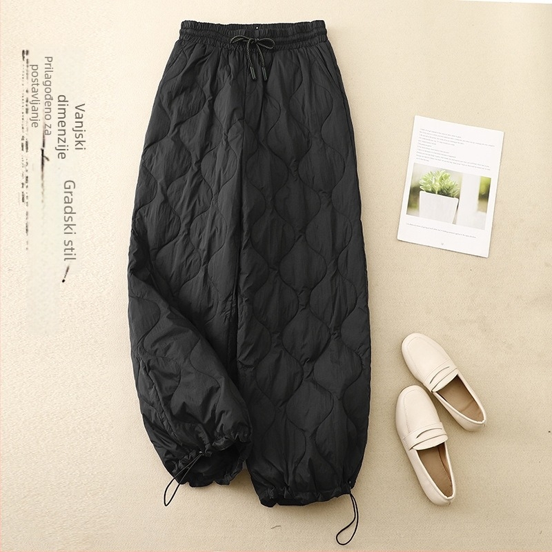 Ženske zimske pamukaste hlače, slobodan kroj, visoki struk, srednja debljina, pamuk punilo, poliester-spandeks tkanina