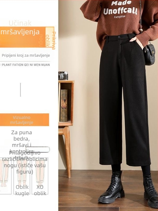 Ženske vunene hlače za jesen/zimu, debeli kroj, casual stil, za niski rast, duljina 9/10