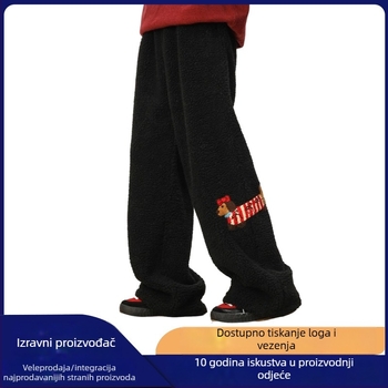 Muške casual udobne hlače s šivanom motivom štenca, poliester materijal, srednji pojas, šnira zatvaranje