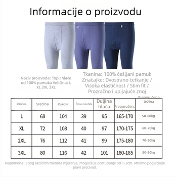 Muške termalne hlače od 100% pamuka, visokim strukom, dužina 9/10, 230 g, srednje gustoće
