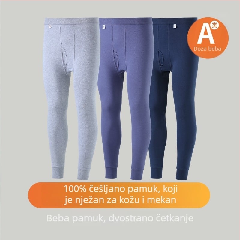 Muške termalne hlače od 100% pamuka, visokim strukom, dužina 9/10, 230 g, srednje gustoće