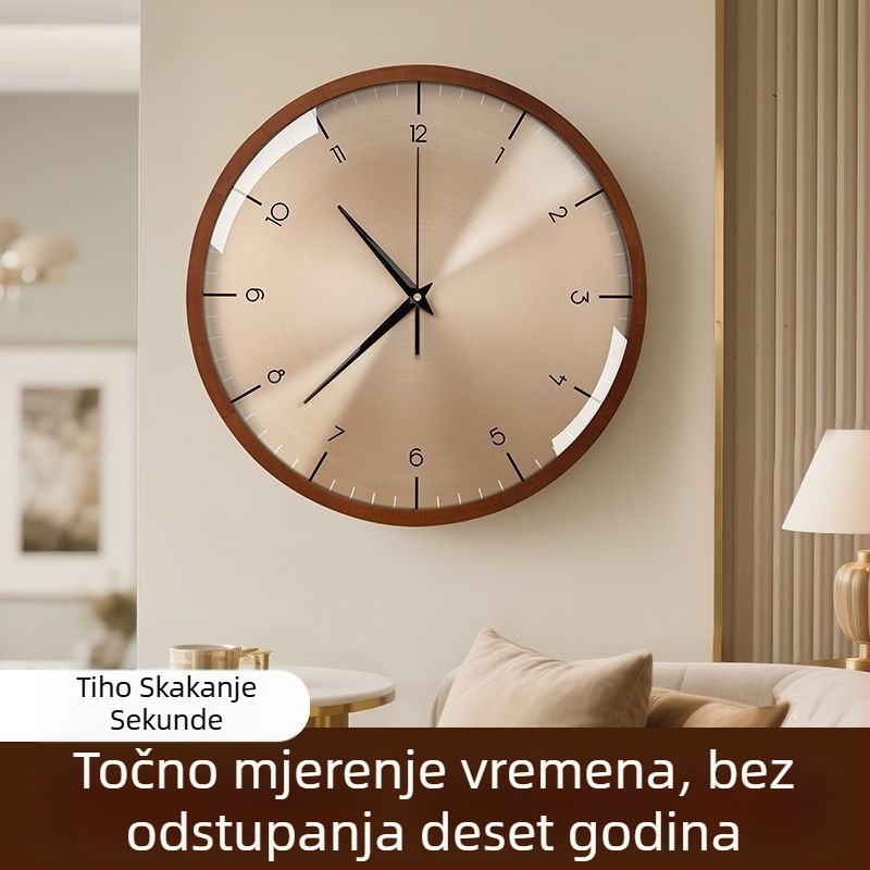 Zidni sat od orahovog drveta – tih, bez bušenja, kvarcni mehanizam (Lisheng), na baterije, okrugli cifernik, cifernik od masivnog drva