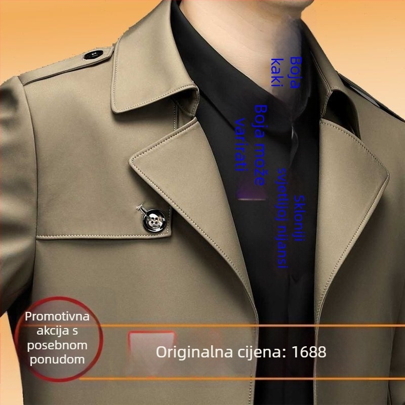 Muška srednje dugačka windbreaker jakna s ovratnikom, lagana zimska jakna za plus veličine, gradski stil