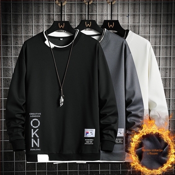 Muški pulover s flis unutrašnjosti, okrugli izrez, korejskog stila, dugi rukavi, 95% poliester