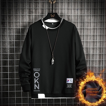 Muški pulover s flis unutrašnjosti, okrugli izrez, korejskog stila, dugi rukavi, 95% poliester