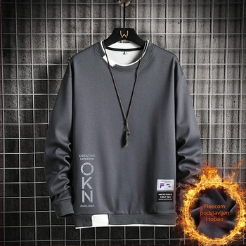 Muški pulover s flis unutrašnjosti, okrugli izrez, korejskog stila, dugi rukavi, 95% poliester