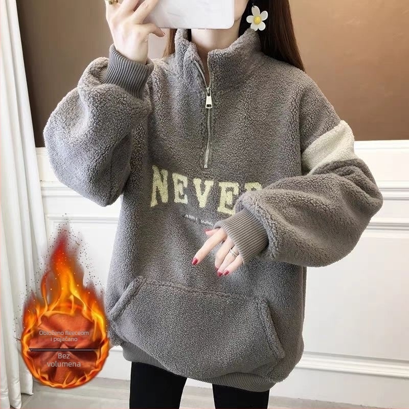 Ženska debela zimska dukserica s stojećim ovratnikom, opušten kroj – anime crtani motiv, dugi rukavi, poliester