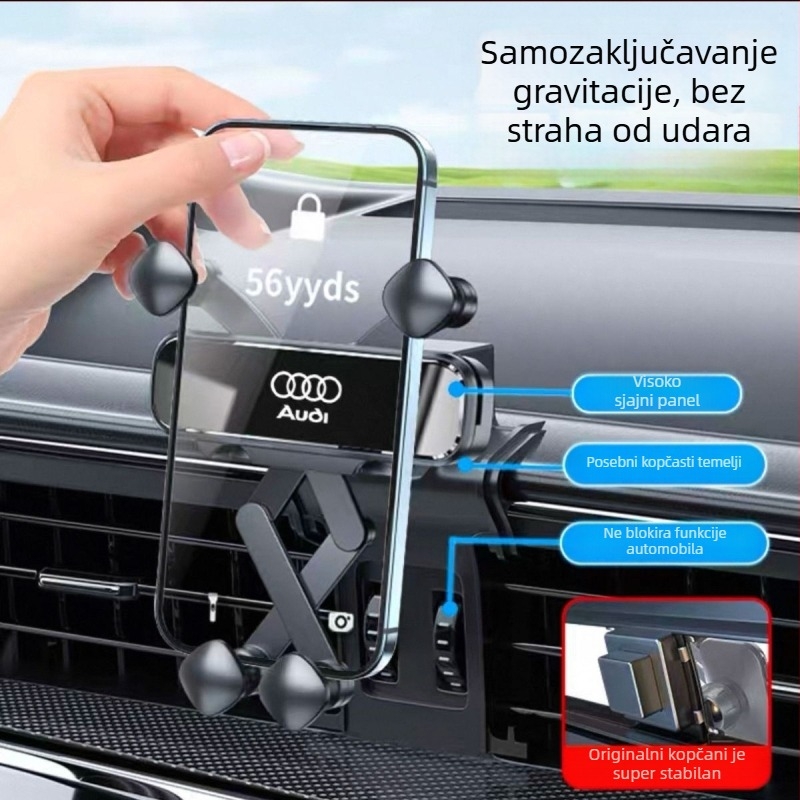 Držač za telefon u autu za Audi — Snap-On montaža na ploču, dizajn sa četiri boda zaključavanja, kompatibilan s modelima A4L/A6L/A3/Q5L/Q2L/Q3/A5/A7/Q7/A8L/Q8