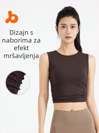 Ženski bezrukavni top za jogu s uskim krojem, brzo sušenje, materijal poliester/spandeks, 82,5% poliester + 17,5% spandeks, ljeto 2024