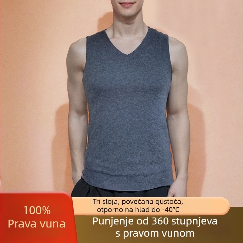 Muški termalni prsluk s fleeceom, bezšivena konstrukcija, 3-slojna konstrukcija, V-izrez, poliestera vlakno 80–90%, gramža tkanine 251–300 g/m²