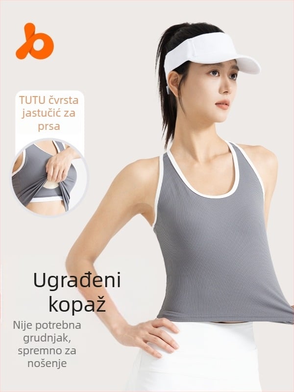Ženski jogasti top s ugrađenim jastučićem za prsa, all-in-one, uski kroj, poliester-spandeks 82.5%/17.5%, duljina do pupka