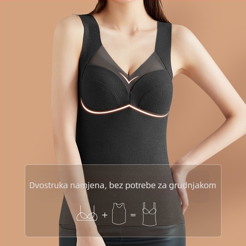 Ženski topli vest s ugrađenim grudnim čašicama, najlon tkanina, flis podstava, V izrez, pulover stil, jednom sloju