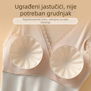 Termalna vesta za plus veličinu s vuneno-svilenom čipkom, flis podstava, s jastučićem za prsa