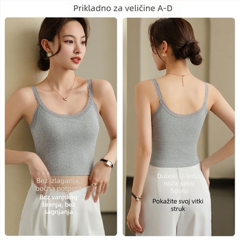 Pamukasta camisola s umetkom za dojke, okrugli izrez, čipka, uska silueta, 90–95% pamuk, srednja gustoća 181–200 g/m²