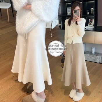 Trudnička pletena duga suknja s ribljom repom, kašmir smjesa, 30-50% kašmir, visoka elastičnost, korejski gradski stil