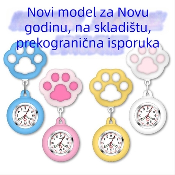 Sestre sat s dizajnom mačje šape; prilagodljivo obrada i tiskano logo; kvarcni mehanizam, kućište od cinkovog legura, okrugli brojčanik