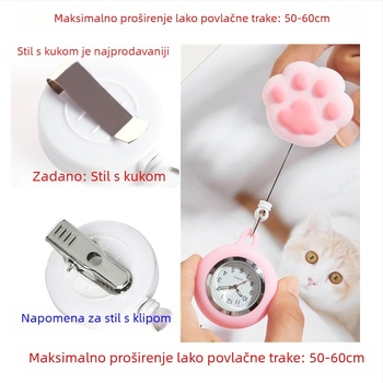 Sestre sat s dizajnom mačje šape; prilagodljivo obrada i tiskano logo; kvarcni mehanizam, kućište od cinkovog legura, okrugli brojčanik