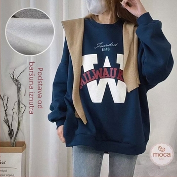 Ženski hoodie pulover s kapuljom, širokog kroja, poliester, otisak s riječima i brojevima, zima 2025