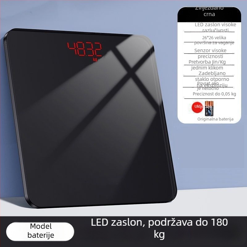 Kućna elektronička vaga za mjerenje tjelesne težine, precizna i izdržljiva, punjiva, kompaktna pametna vaga za mjerenje tjelesne masnoće