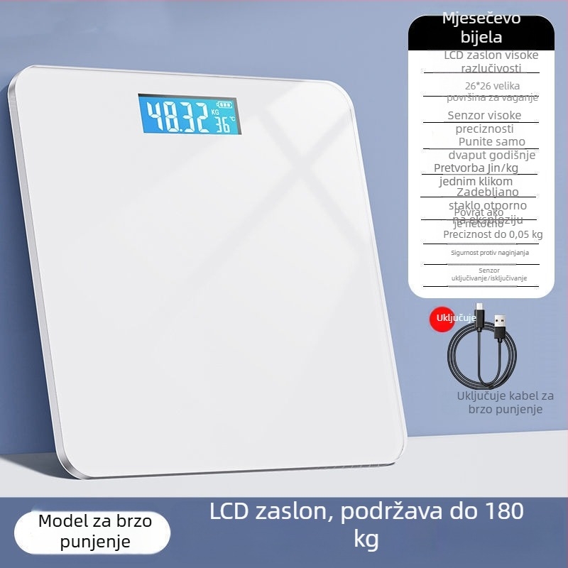 Kućna elektronička vaga za mjerenje tjelesne težine, precizna i izdržljiva, punjiva, kompaktna pametna vaga za mjerenje tjelesne masnoće