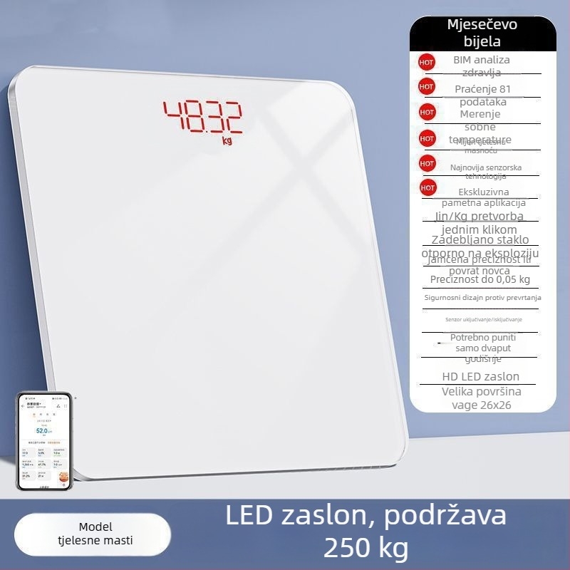 Kućna elektronička vaga za mjerenje tjelesne težine, precizna i izdržljiva, punjiva, kompaktna pametna vaga za mjerenje tjelesne masnoće