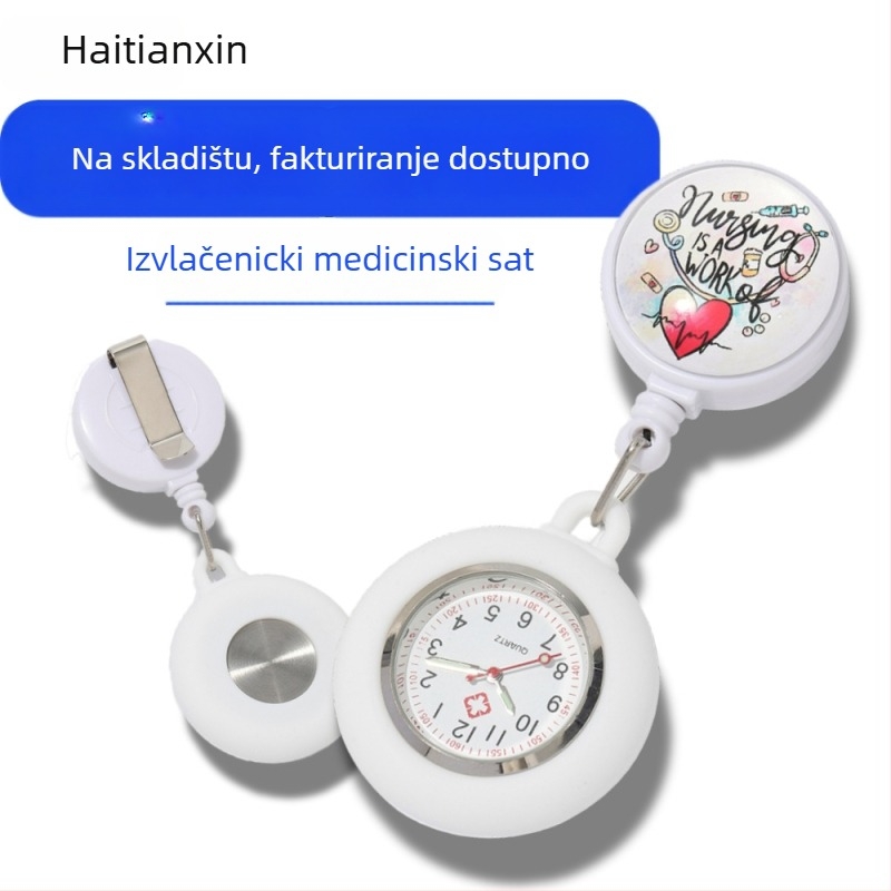 Sestrinski džepni sat s izvlačnom kopčom, svijetleći karikaturistički stil, kvarcni pogon, silikonska narukvica