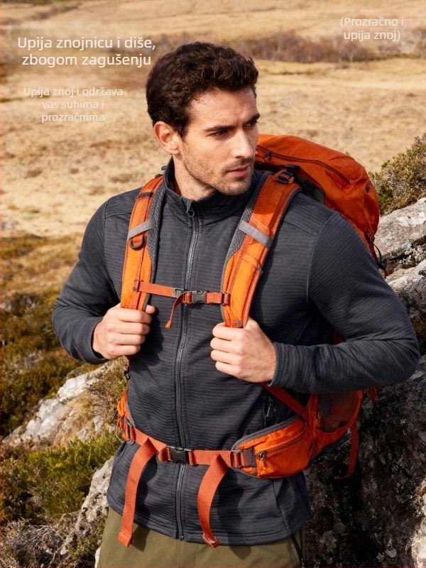 Muška fleece jakna s Merino vunom, kardigan stil, bez kapulje, za aktivnosti na otvorenom, toplina, brzo suši
