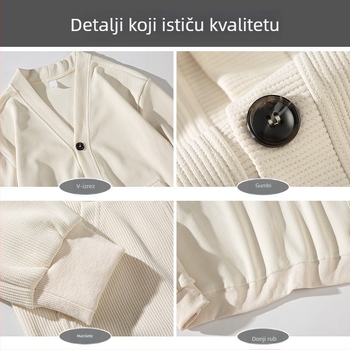 Korejskog stila kardigan, slobodnog kroja, V-izrez, dugi rukavi, 100% poliester, pogodan za proljeće i jesen