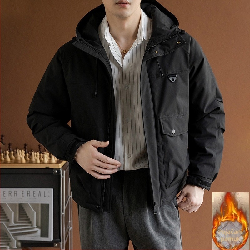 Muška kapucnja jaka s poliesterskom punom, vodootporna tkanina, zatvarač, više džepova
