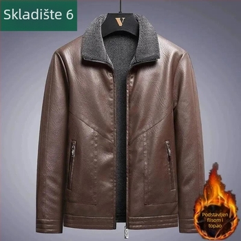 Muška kožna jakna od konjske kože s flis podstavom za zimu, debela, široki kroj, moder stil