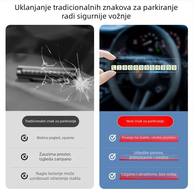 Privremena tablica za parkiranje automobila, plastična, mogućnost ispisa logotipa, usisni tip (Yiju)