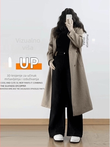 Plus-size ženske hlače u silueti kruške, visokim strukom, širokim nogama, crne traperice, modni set