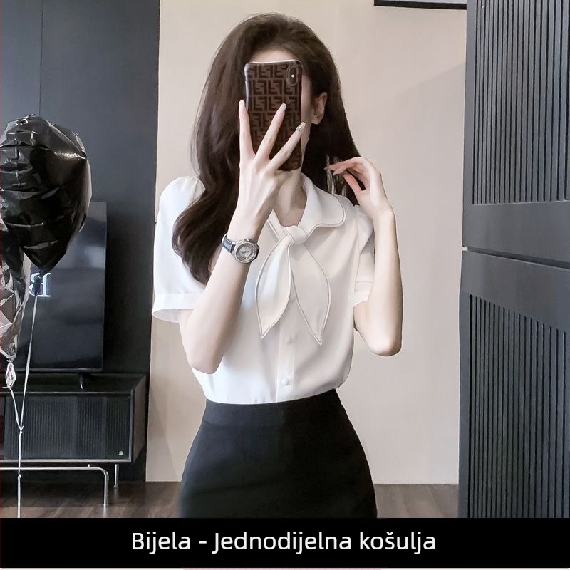 Ženski ljetni radni komplet s suknjom i košulom, Chenille tkanina sa Spandexom, Five-quarter rukavi, Horn rukavi, dizajn suknje