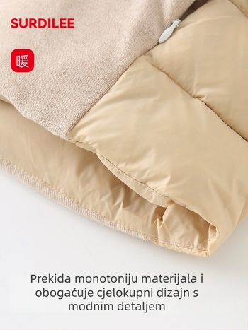 Ženska bezrukavna down vesta sa stojećim ovratnikom i pletenim panelima – punilo od guščjeg perja, zatvarač