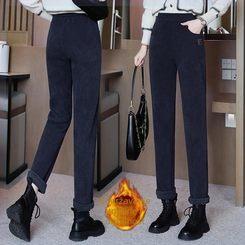 Ženske flis hlače s labavim krojem i ravnim krojem nogavica, zima 2023, elastični pojas