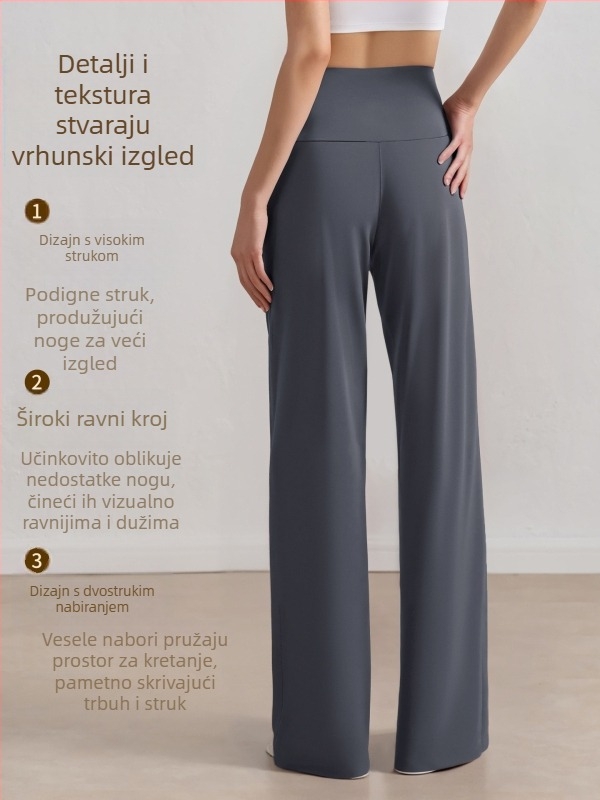 Ženske casual hlače s visokim strukom i ravnim krojem, lagani najlon-spandeks materijal, za ljeto