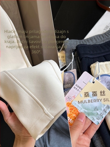 Ženske bananaste hlače, svileno-puhova mješavina, visokim pojasom, debele, zimska sezona 2024