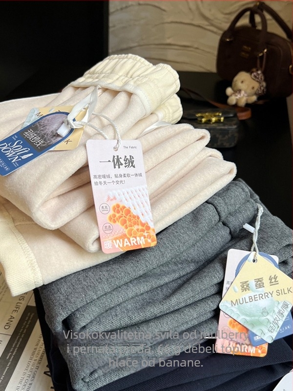 Ženske bananaste hlače, svileno-puhova mješavina, visokim pojasom, debele, zimska sezona 2024