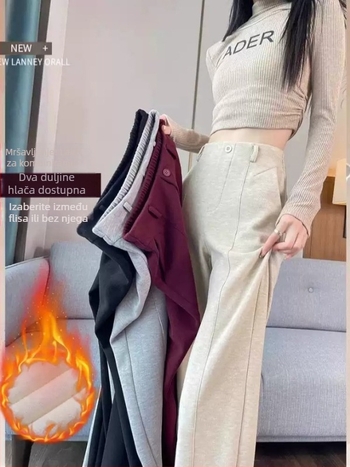 Ženske hlače ravnog kroja od viskoze, visokim strukom, debela tkanina, mikroelastičnost, jesen-zima casual stil