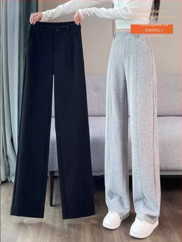 Ženske hlače ravnog kroja od viskoze, visokim strukom, debela tkanina, mikroelastičnost, jesen-zima casual stil