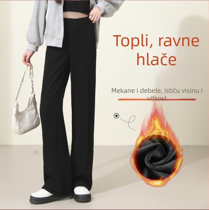 Ženske hlače ravnog kroja od viskoze, visokim strukom, debela tkanina, mikroelastičnost, jesen-zima casual stil