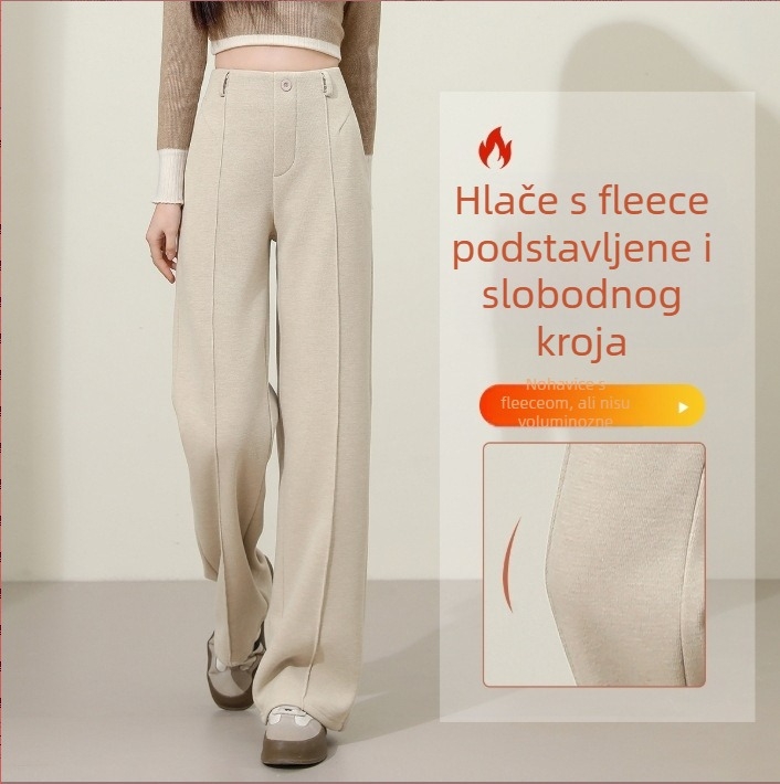 Ženske hlače ravnog kroja od viskoze, visokim strukom, debela tkanina, mikroelastičnost, jesen-zima casual stil