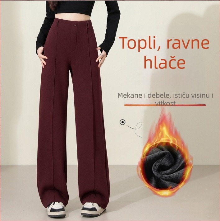 Ženske hlače ravnog kroja od viskoze, visokim strukom, debela tkanina, mikroelastičnost, jesen-zima casual stil