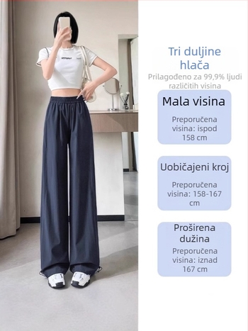 Ženske sportske hlače Ice Silk, brzo sušenje, visok struk, ravno široke nogavice, tanko poliestersko vlakno, mikroelastičnost