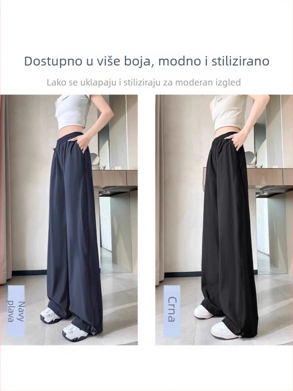 Ženske sportske hlače Ice Silk, brzo sušenje, visok struk, ravno široke nogavice, tanko poliestersko vlakno, mikroelastičnost