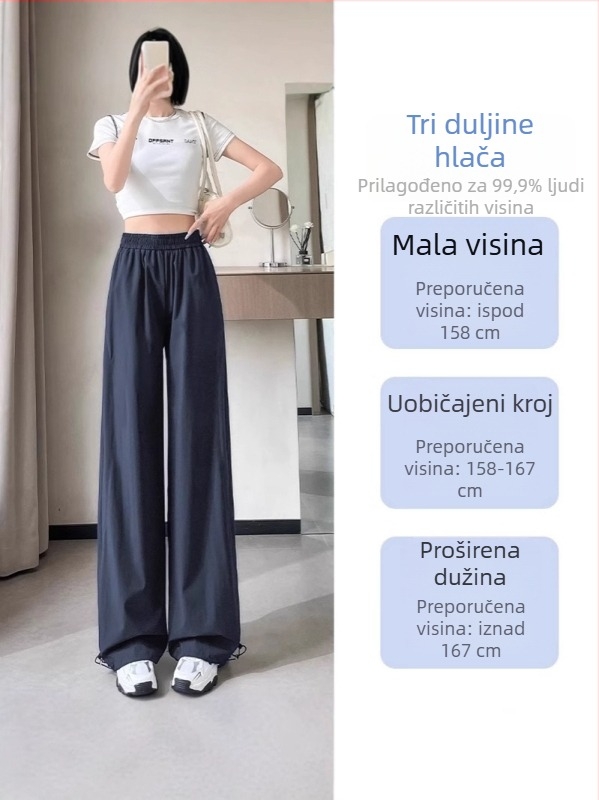 Ženske sportske hlače Ice Silk, brzo sušenje, visok struk, ravno široke nogavice, tanko poliestersko vlakno, mikroelastičnost