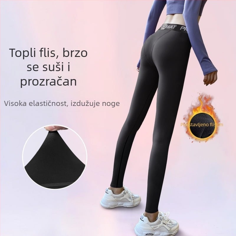 Ženske zimske trening hlače s toplom fleece podstavom, visoke elastičnosti, tijesne, brzo se suše, za trčanje, atletiku, badminton i košarku