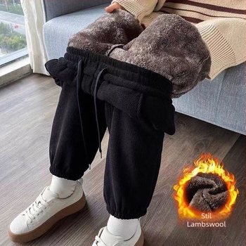 Damske hlače od tkanine s flis podstavom, debele, visok pojas, opušten kroj, jogger harém stil